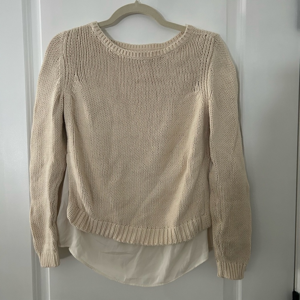 LOFT Cream Layered Sweater Small | Ann Taylor Knit w/ Chiffon Hem